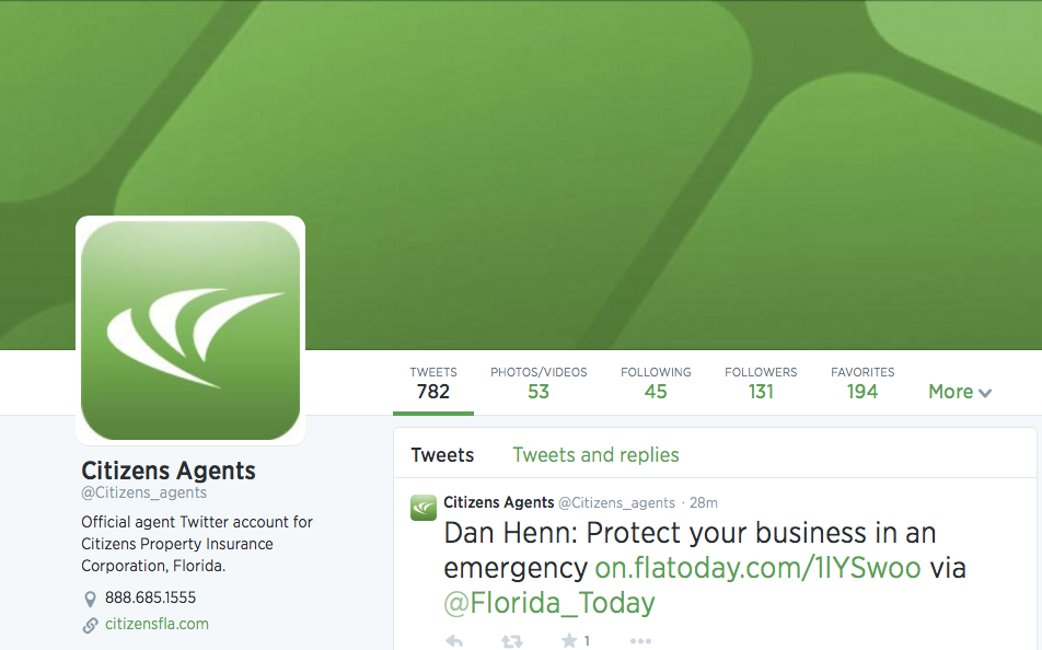 Citizens Property Insurance | Agent Twitter Page
