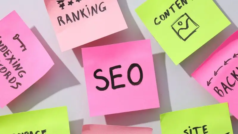Colorful postit notes with digital marketing terms